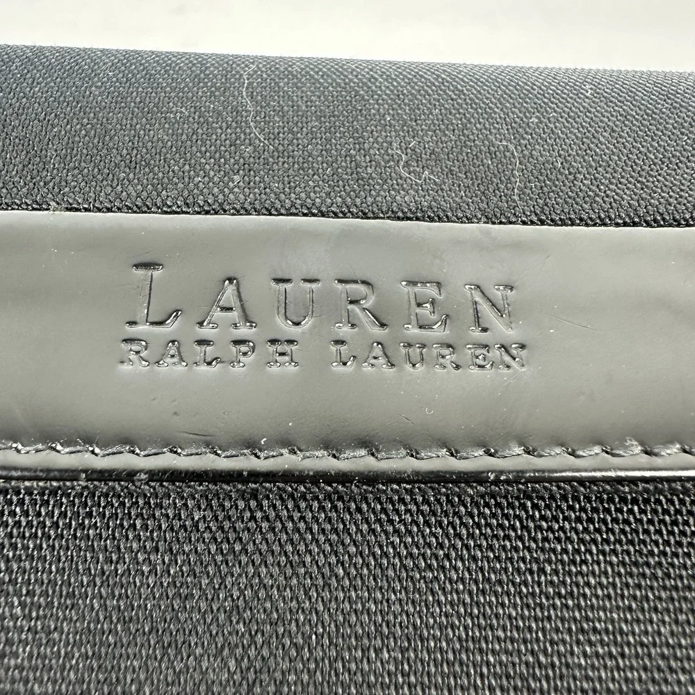 Ralph Lauren Vintage Wallet Black Canvas Faux Leather Checkbook Holder Organizer